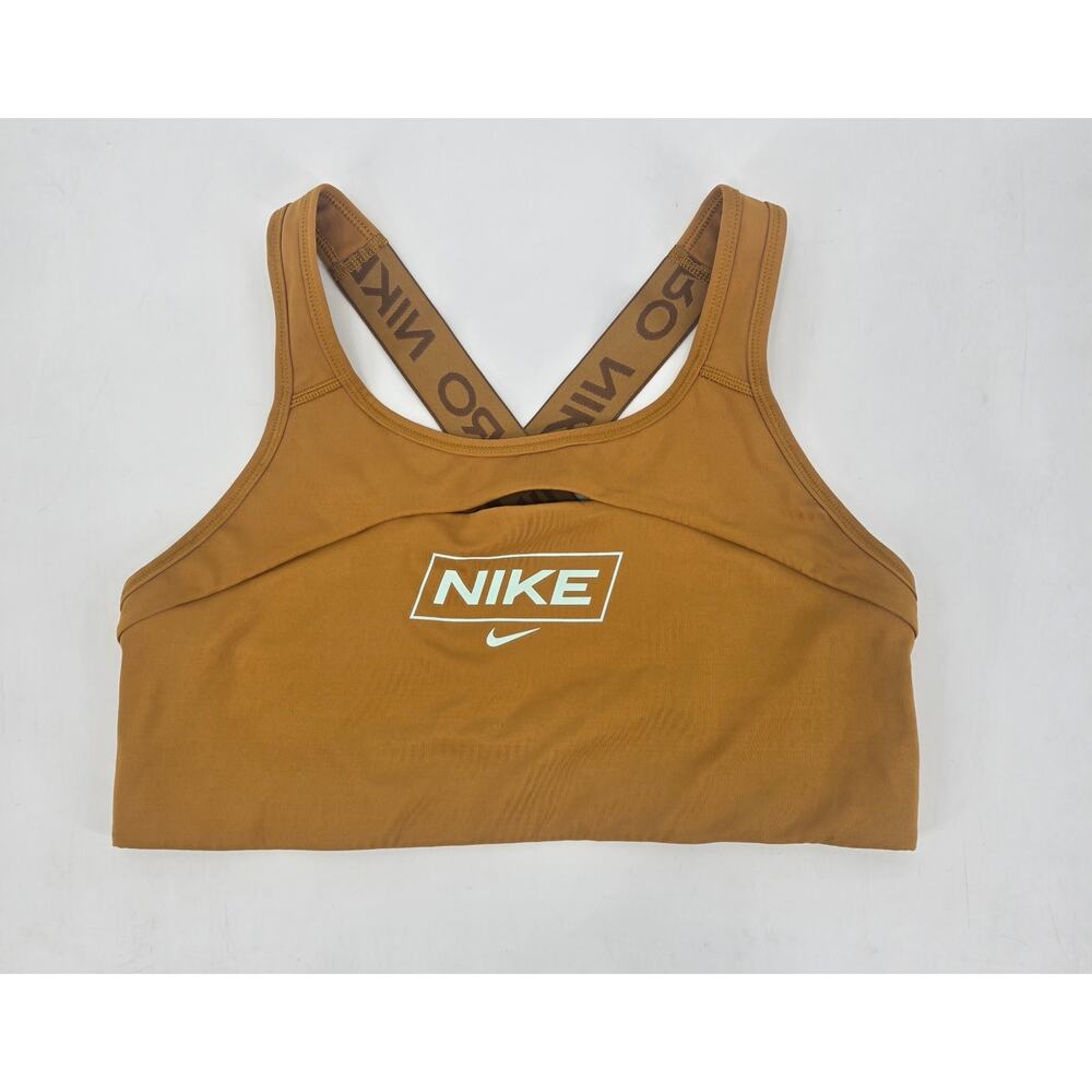 Nike Pro Dri-FIT Sports Bra Women XL Mustard Ochre Crossback Medium Support‎